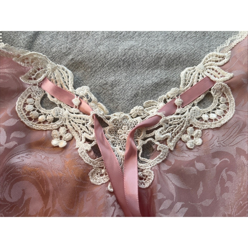 Vintage Lucie Ann II Nightgown Womens Med Pink/Blush Satin Lace Lingerie